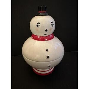 Johanna Parker Snowman Cookie/Candy Lided Jar & Matching Salt & Pepper...